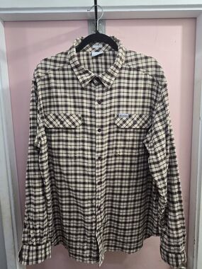 Columbia Brown and Beige Plaid Button-Down Shirt